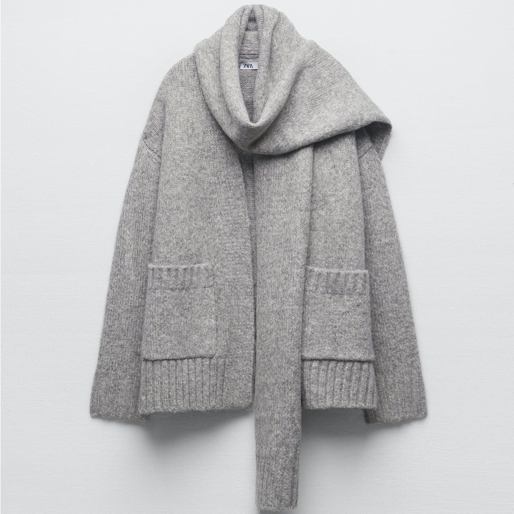 Zara Light Gray Knit Scarf Cardigan